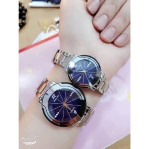 silver chain blue dial couple set