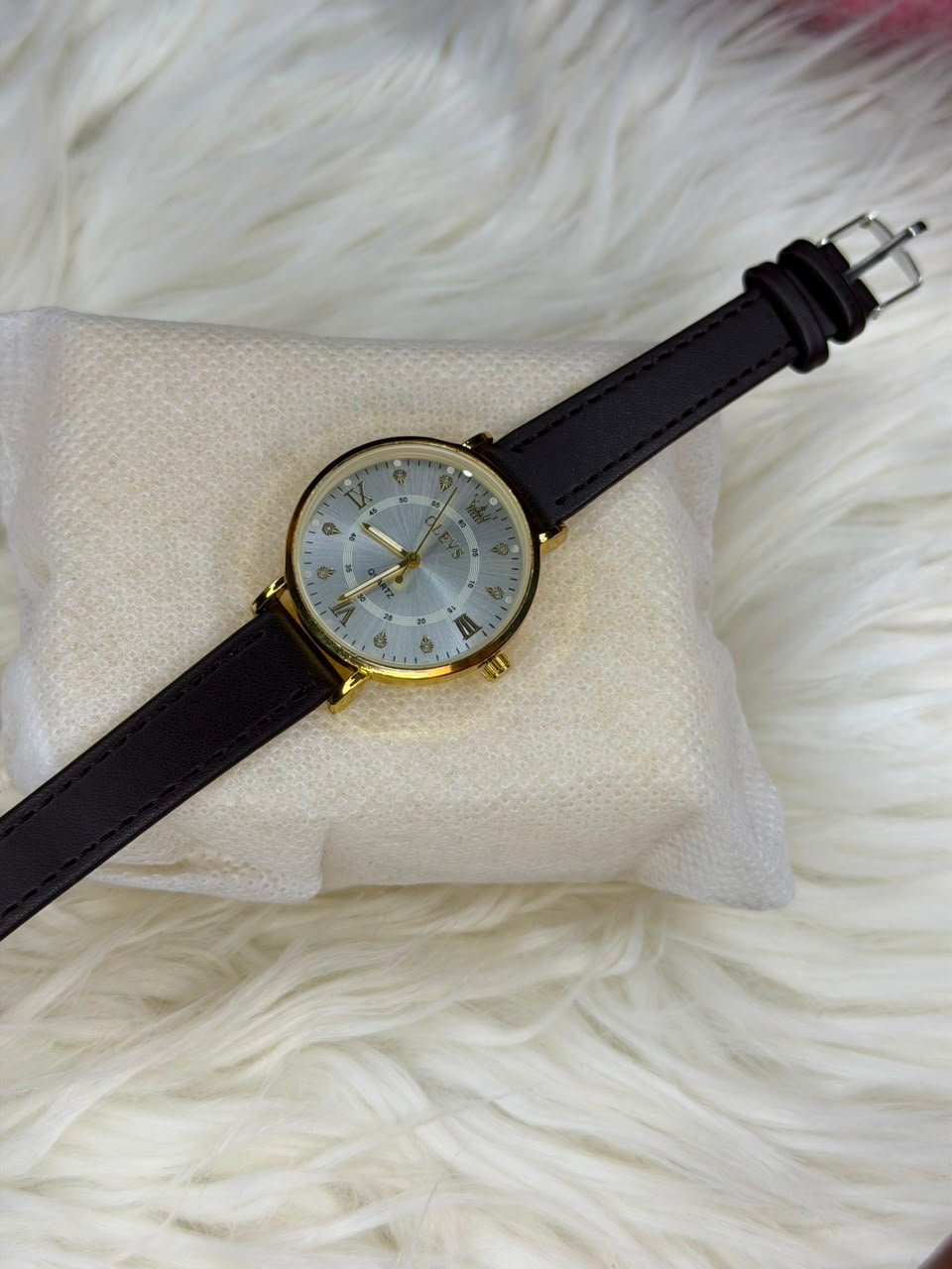 olevs golden white ladies watch