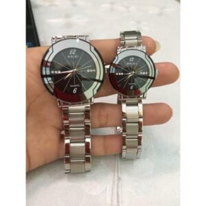 silver chain  black dial couple set